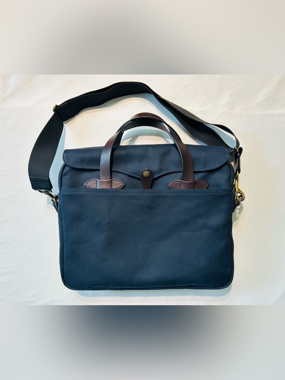 Filson Rugged Twill Original Briefcase in Navy w/Brown Leather Trim